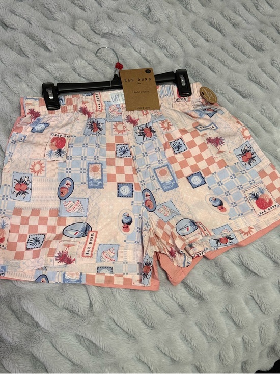 Rae Dunn Pants - Rae Dunn Patchwork Lounge Shorts 2 pack - Peach & Light Blue- Size Medium